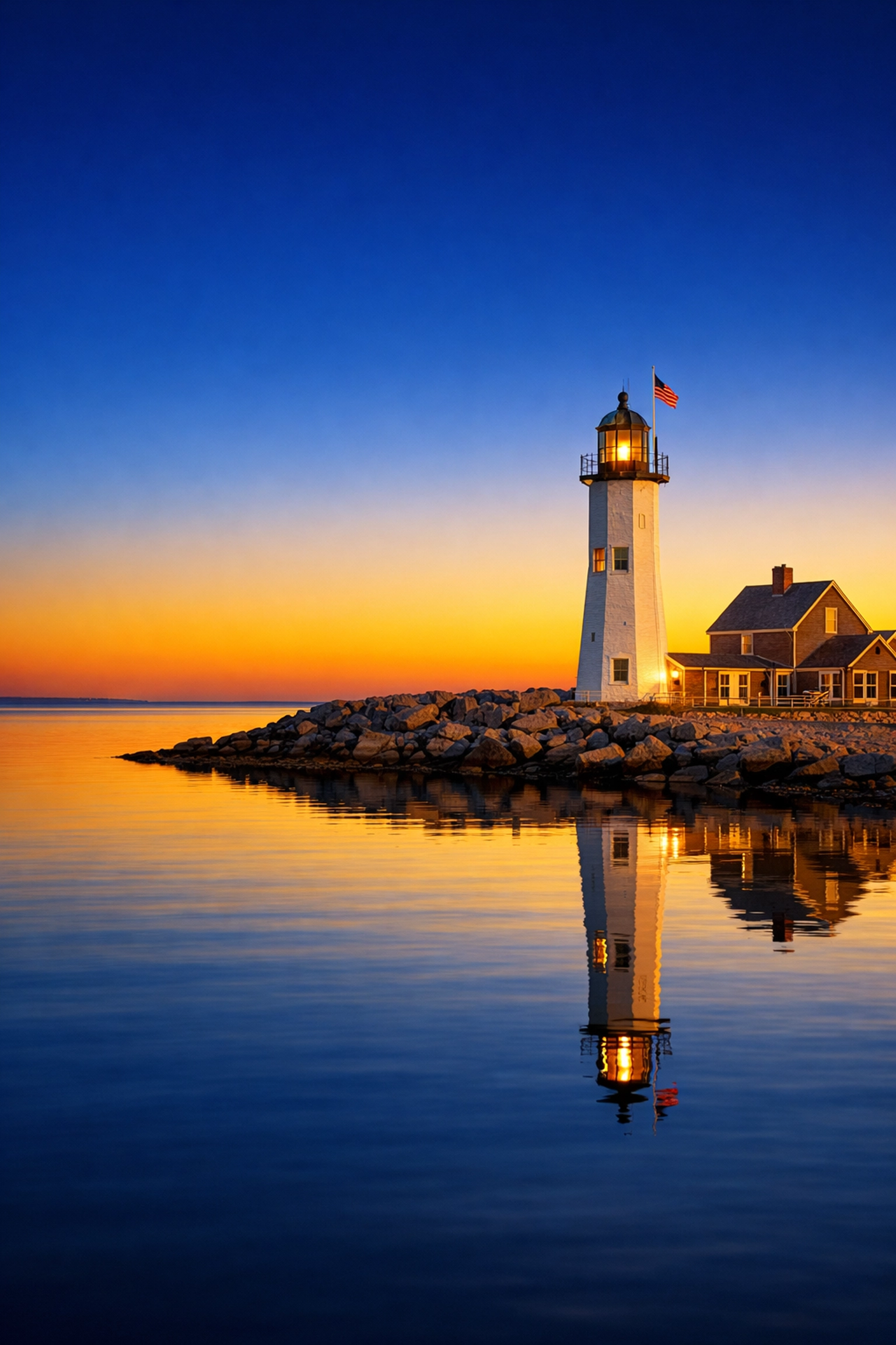 The iconic Scituate Lighthouse at sunset, showcasing the coastal lifestyle near luxury estates.