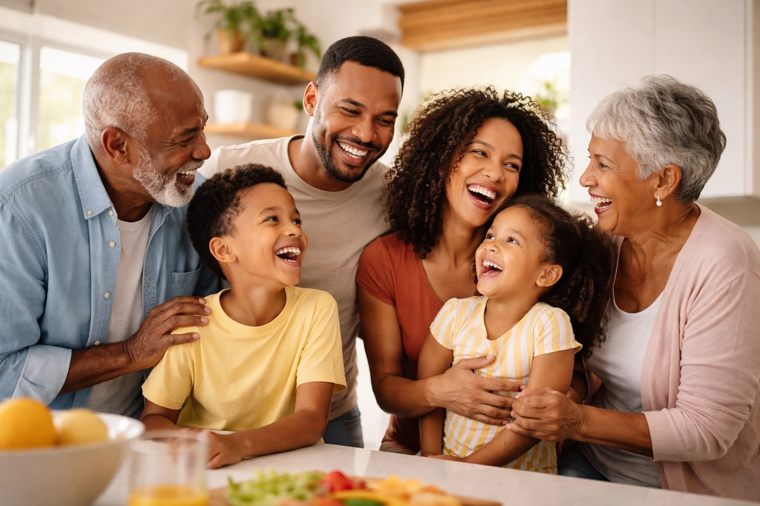 Three-generation family enjoying time together, emphasizing IUL life insurance benefits and legacy protection