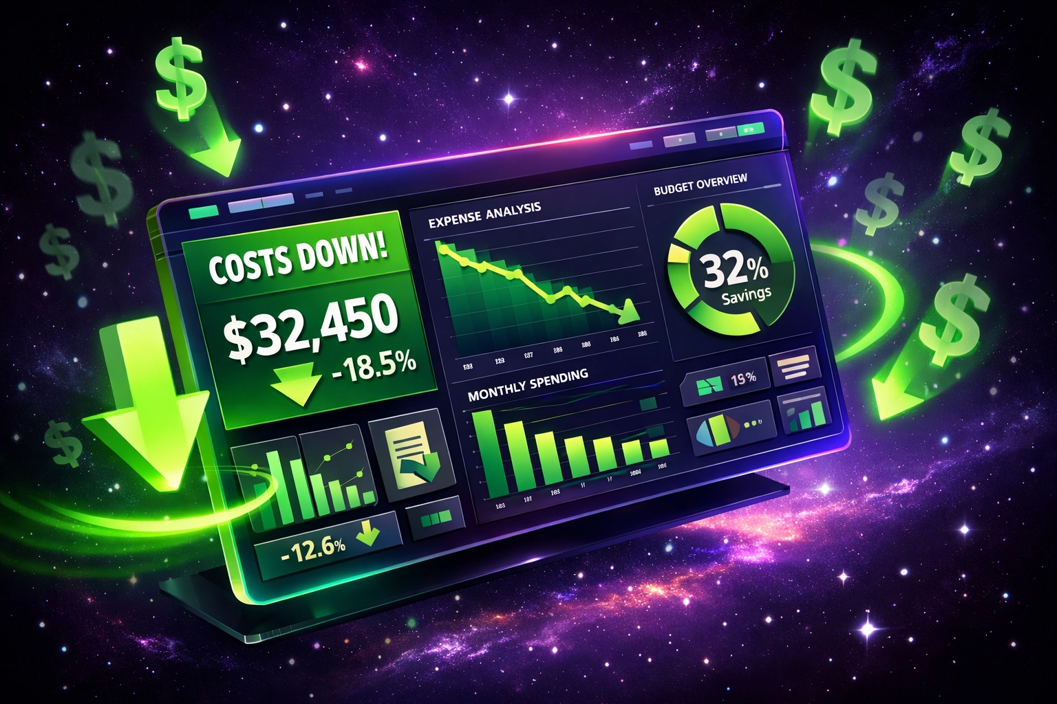 Startup cost savings dashboard showing AI customer support efficiency