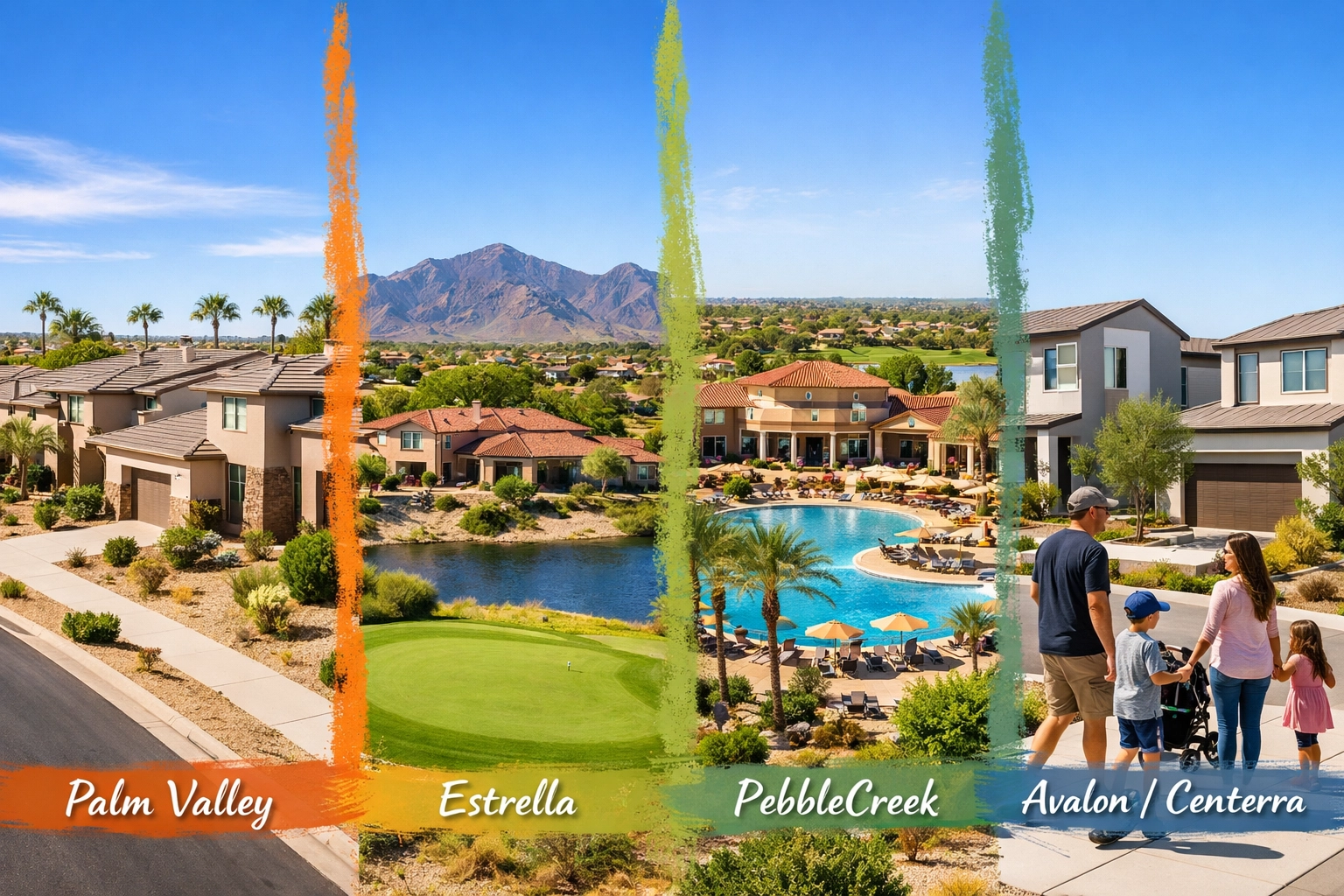 Comparison of Goodyear Arizona neighborhoods: Palm Valley, Estrella, Pebblecreek, and Avalon communities Comparison of Goodyear Arizona neighborhoods: Palm Valley, Estrella, Pebblecreek, and Avalon communities