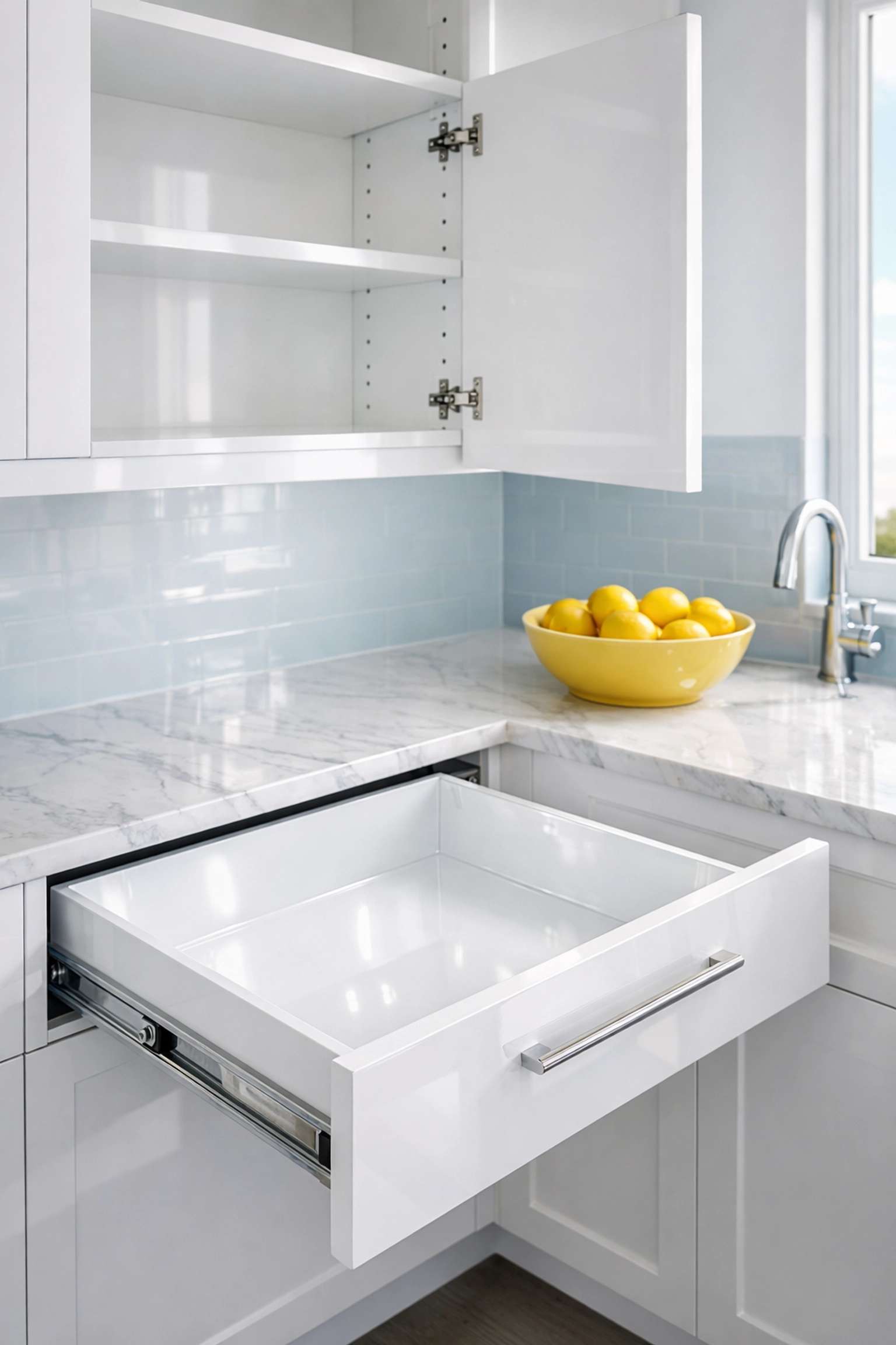 Pristine kitchen cabinets after a professional move-in cleaning service.