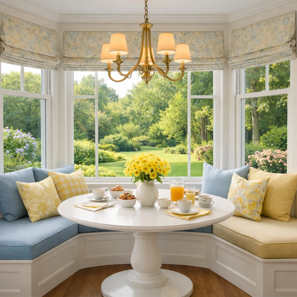 Bright, clean kitchen nook in Groton Massachusetts showing the results of professional residential cleaning.