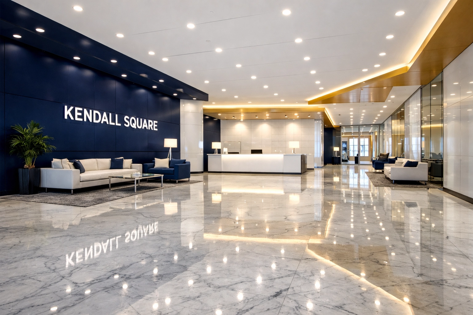 Investor-ready luxury corporate lobby in Kendall Square cleaned by professional commercial cleaners.