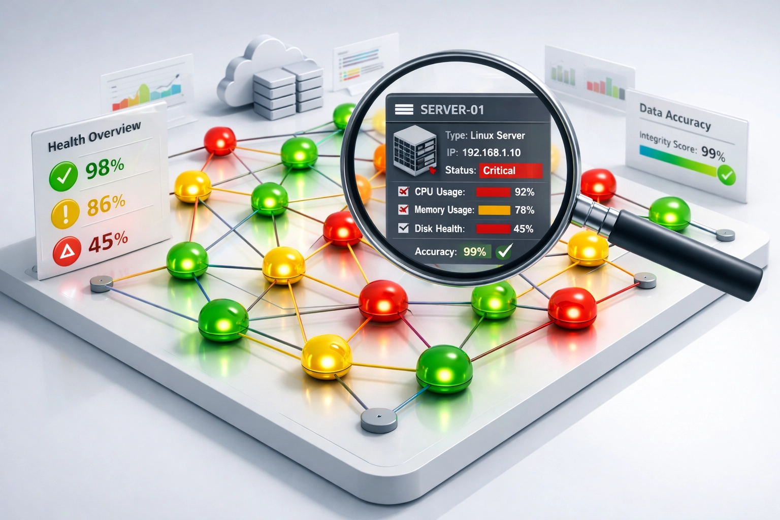 ServiceNow CMDB health visualization showing ITAM asset connections and platform performance