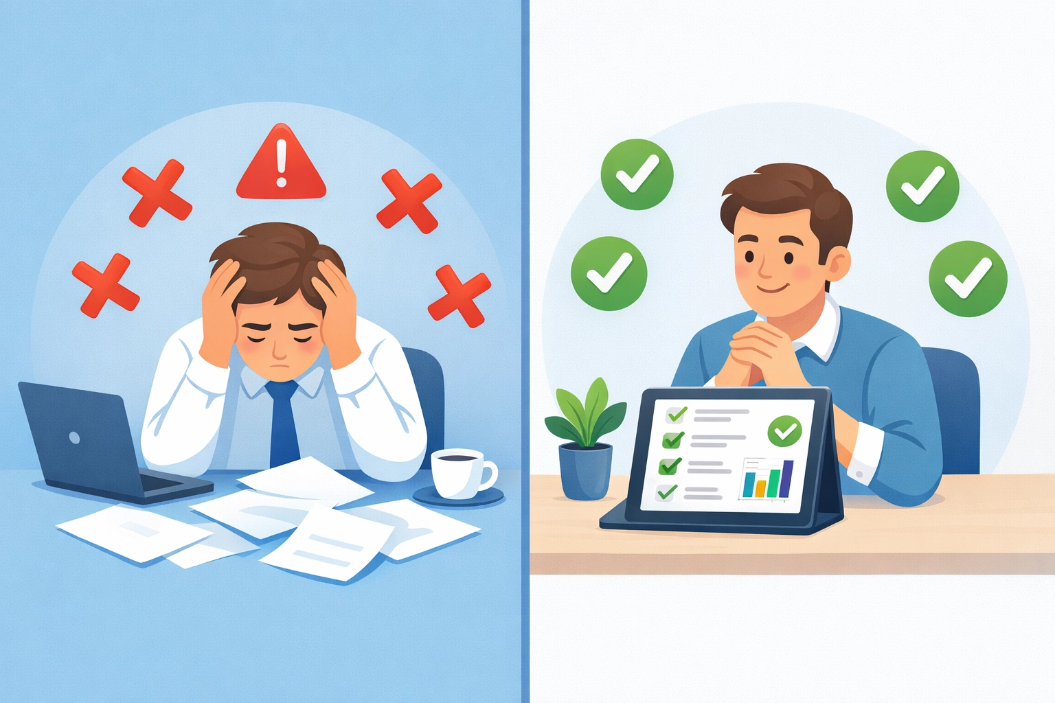 Comparison of failed vs successful EMP501 submission showing importance of data validation