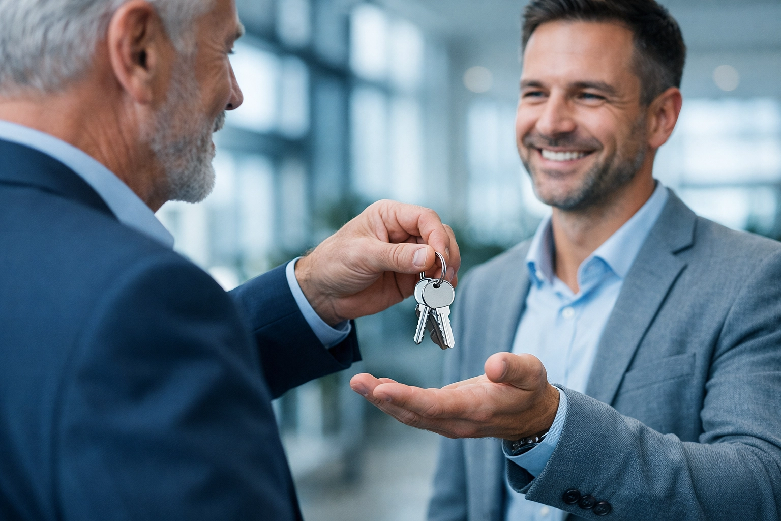 Business owner handing over keys after a successful North Carolina franchise sale closing.