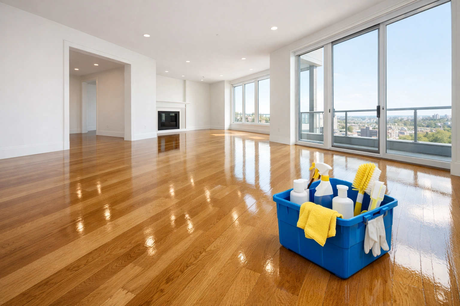 Sanitized luxury apartment floors following professional house cleaning services in Fitchburg.