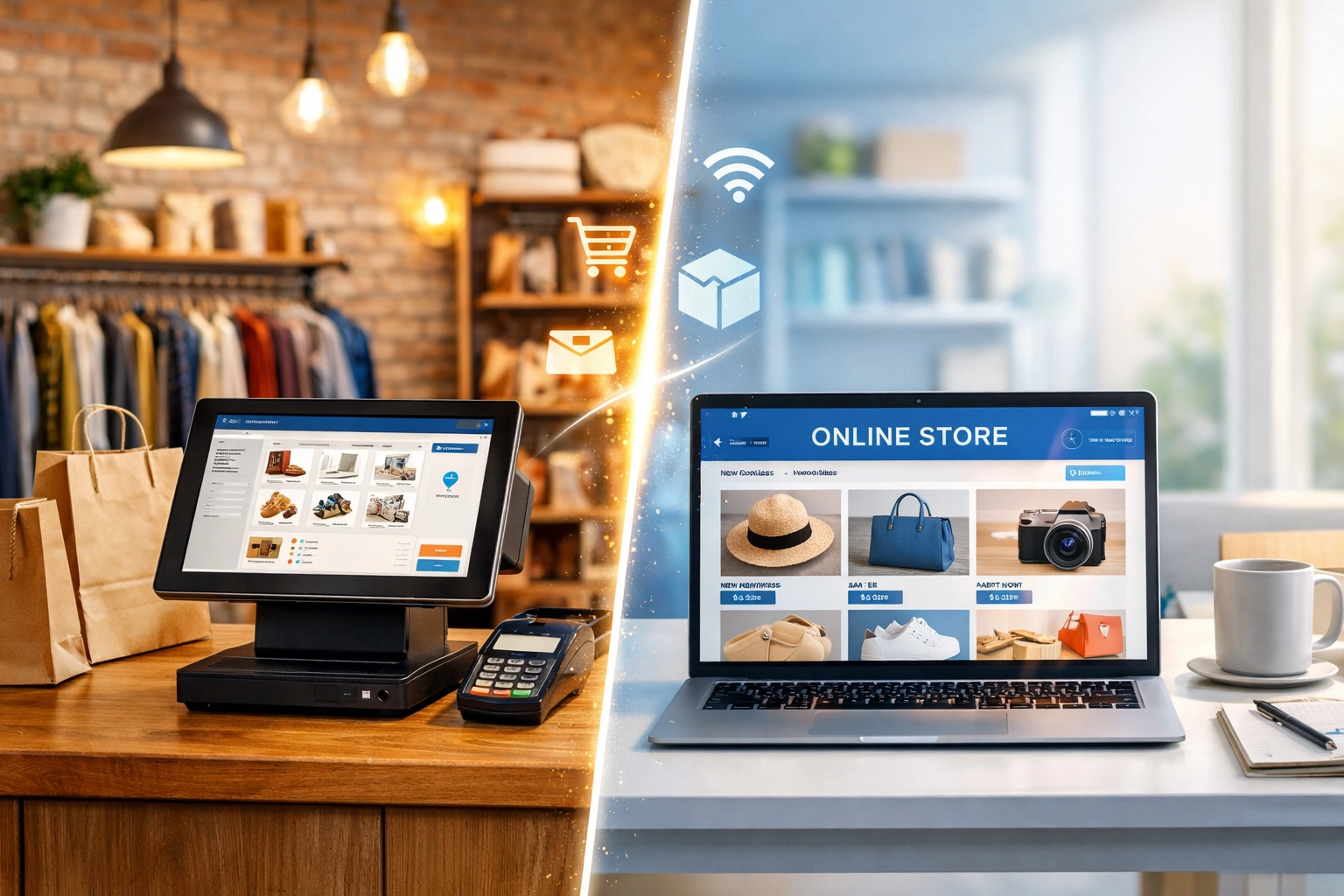 Omnichannel POS system connecting physical retail shop and online store