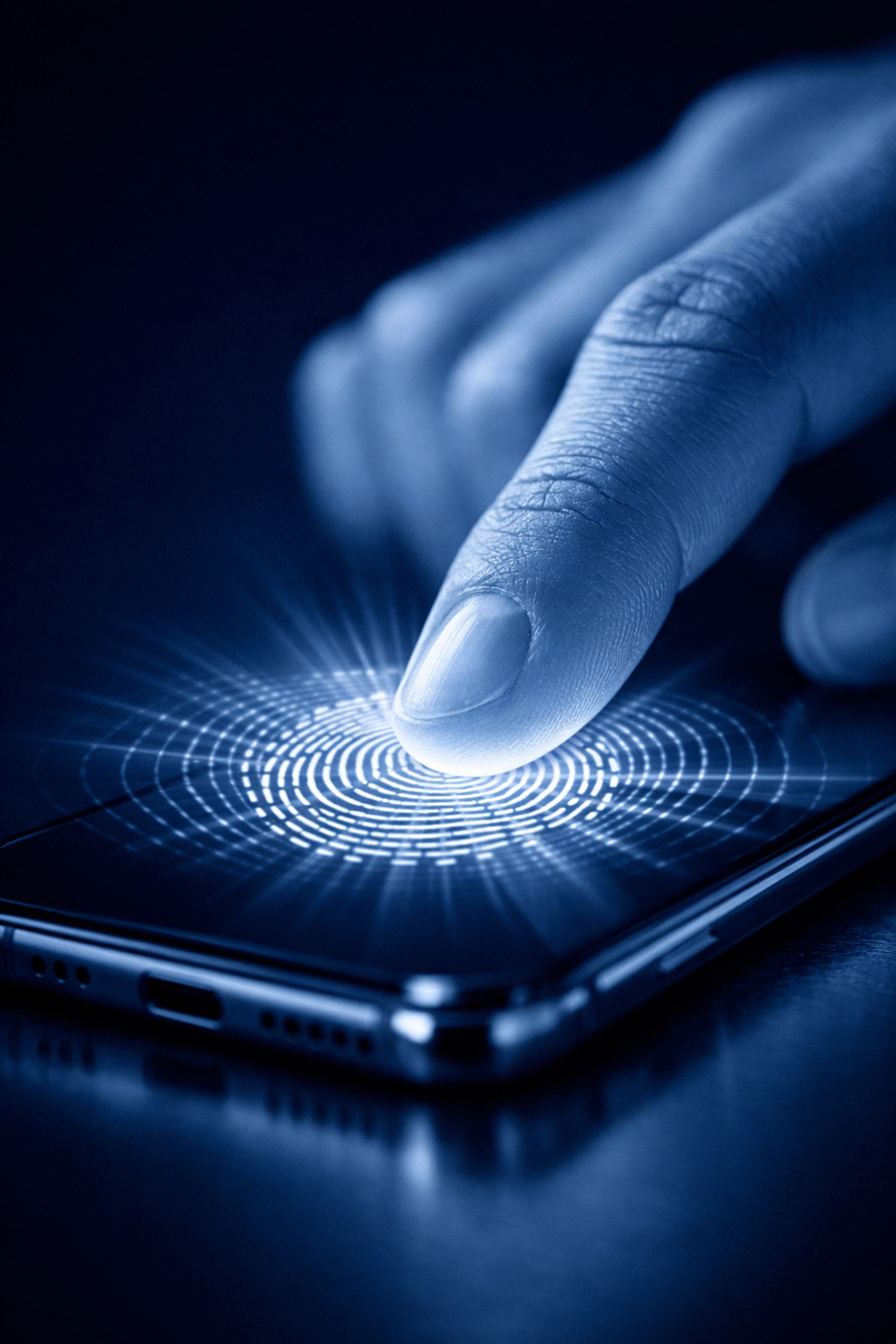 Secure biometric fingerprint authentication on a smartphone representing modern passkey technology.