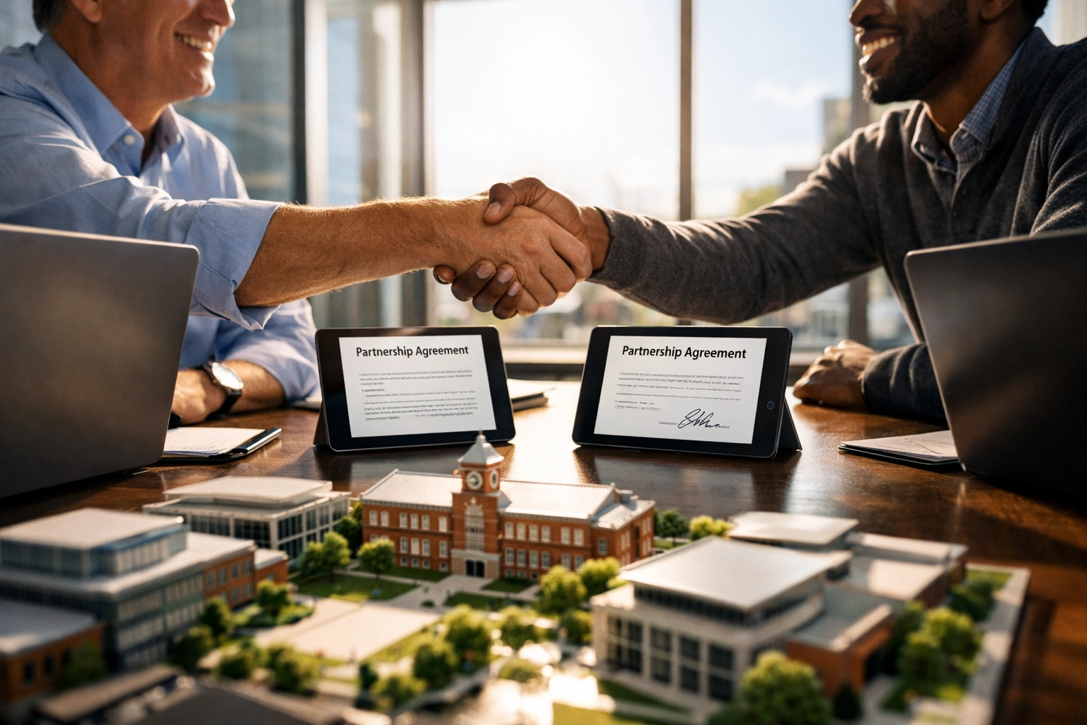 Corporate and university leaders forming strategic Future Ready talent partnership