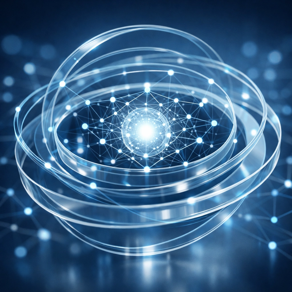 Secure digital network representing automated governance and data compliance in service business operations.