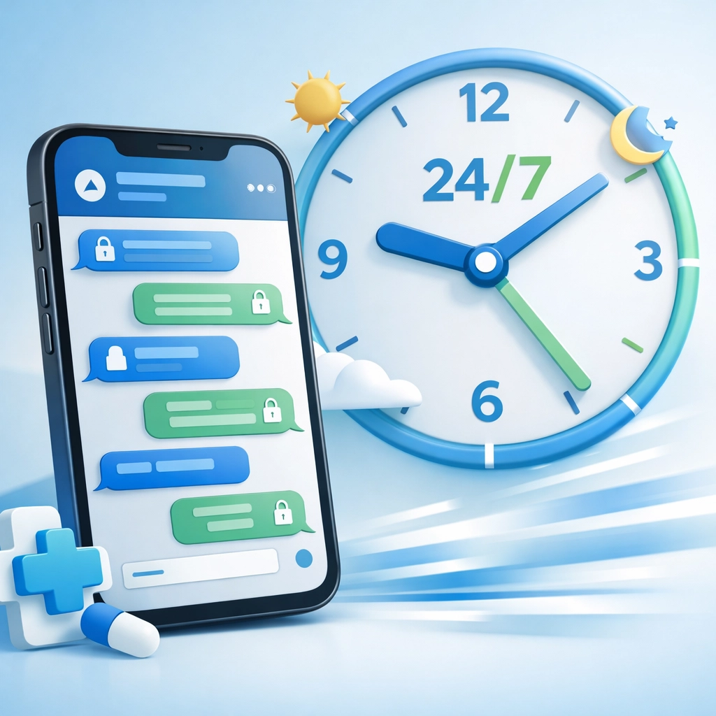 Smartphone showing secure medical messaging for same-day online doctor treatment