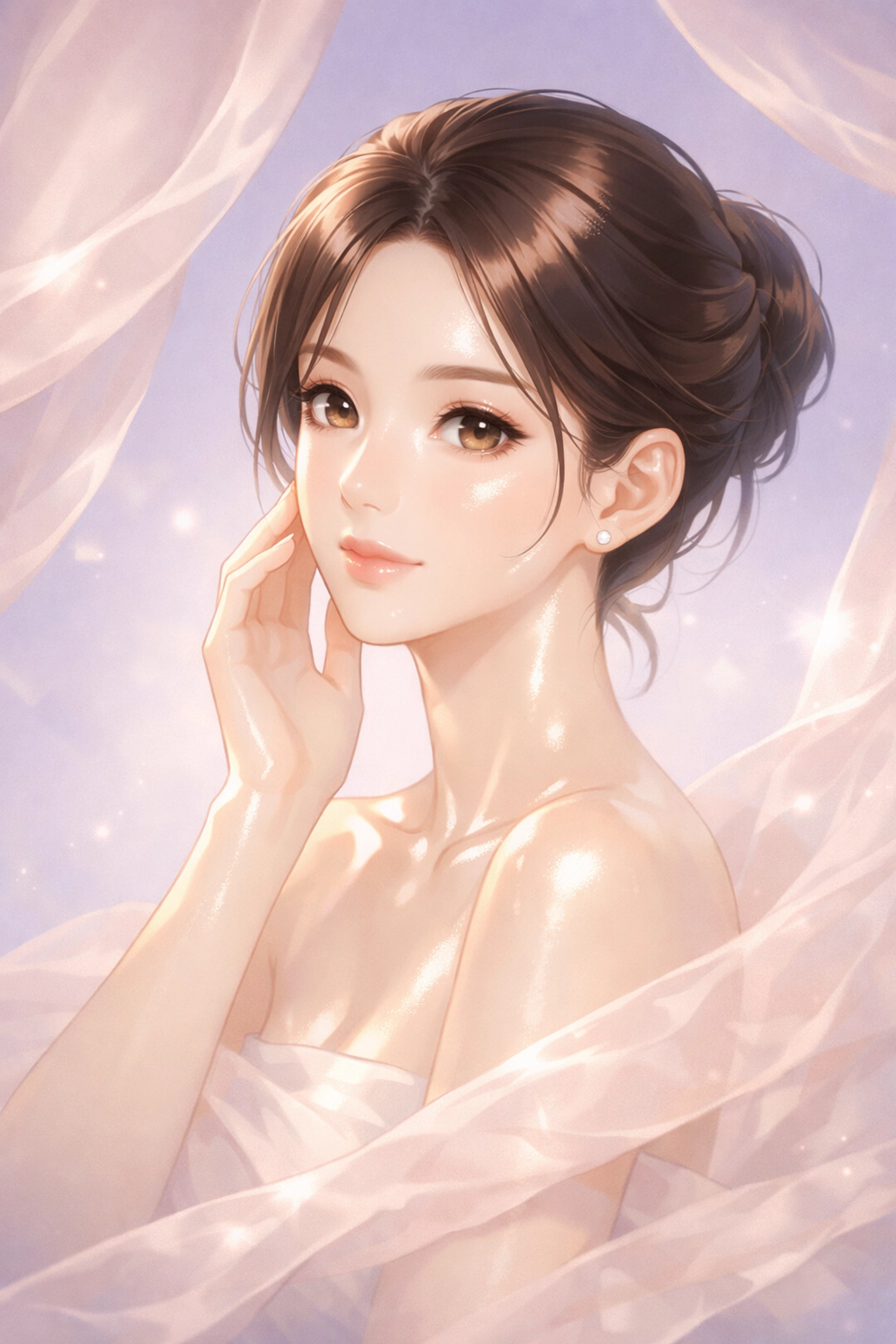 A glowing woman with clear glass skin reflecting the instant radiance of a luxury carbon glow facial treatment.