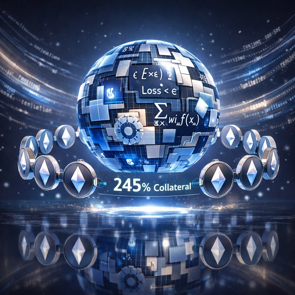 LUSD algorithmic stability mechanism with ETH collateral backing visualization