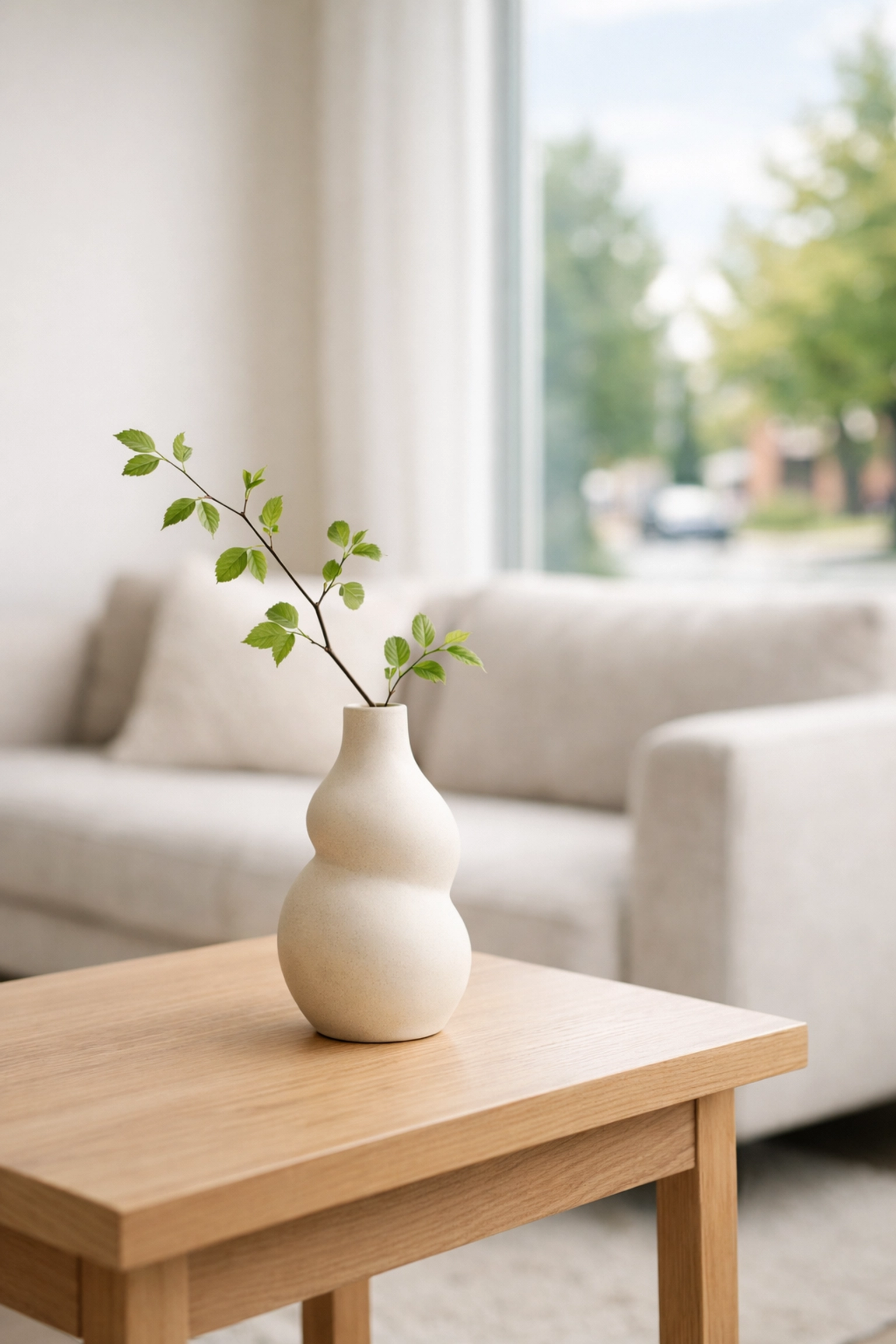 A professionally staged minimalist living room showing modern Spokane real estate interior design trends.