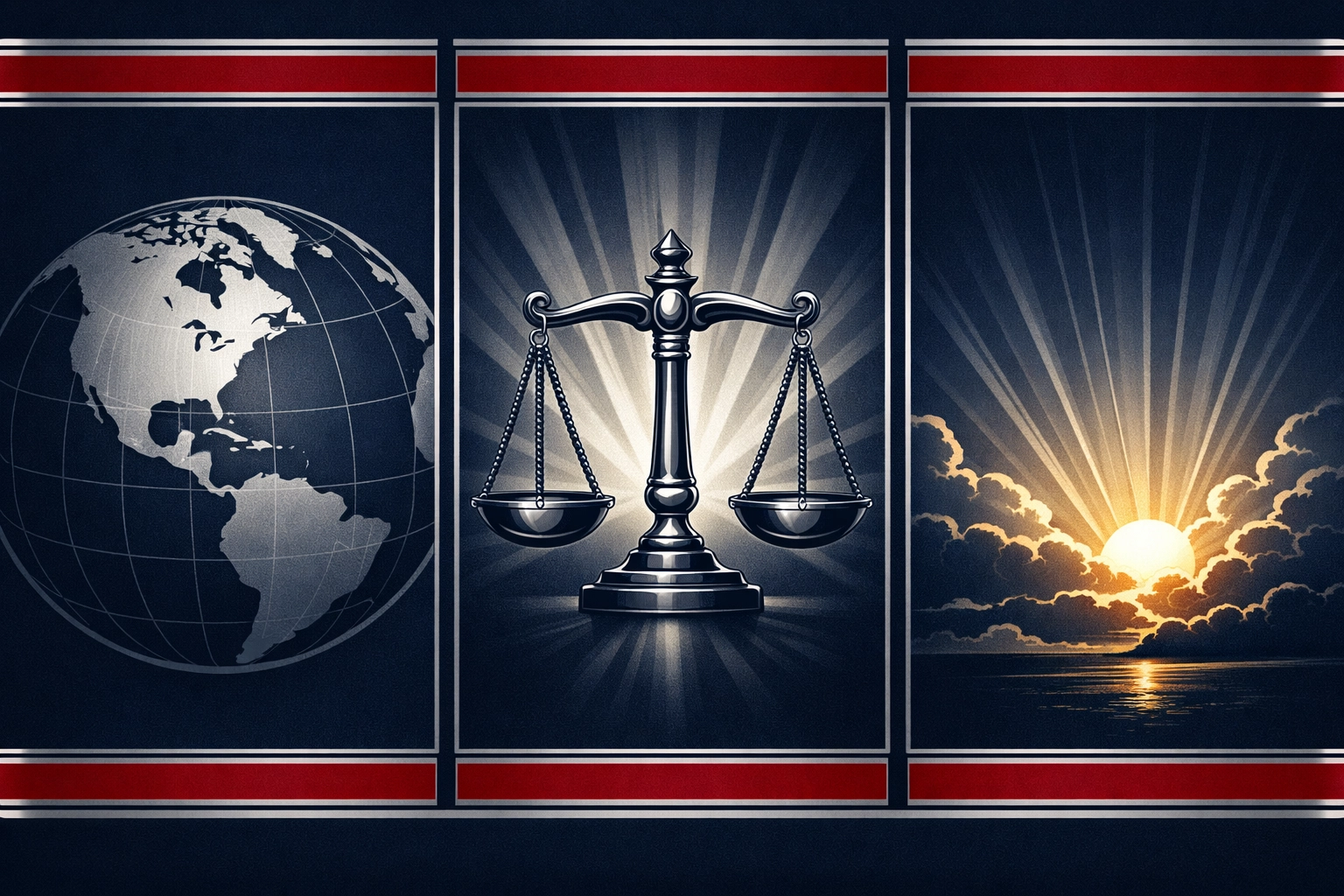 Three-panel news format showing global events, justice, and hope with biblical lens