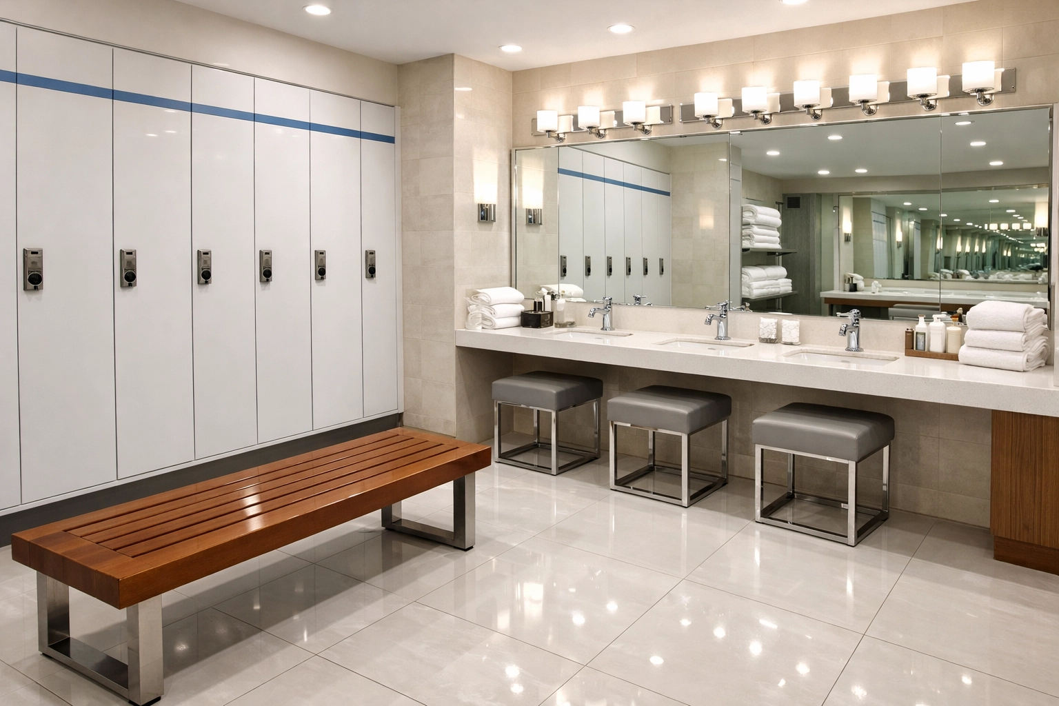 Professional locker room cleaning services in Harvard, MA with gleaming tiles.