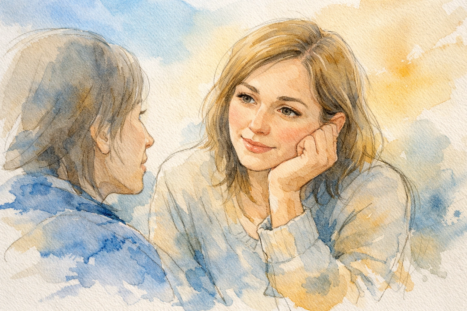 Church volunteers in caring conversation showing active listening and genuine connection