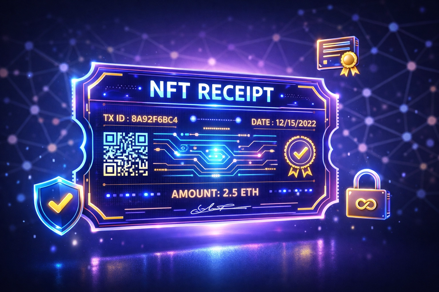 NFT receipt proving blockchain transaction authenticity and permanent digital proof of purchase