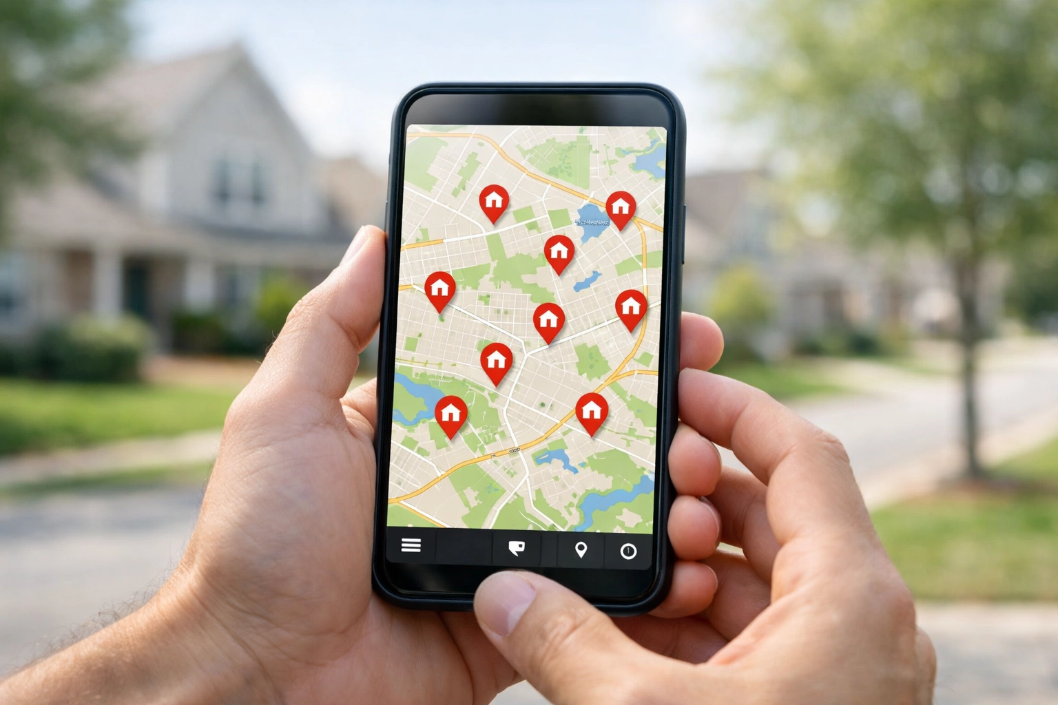 [Local market > national headlines] Phone showing Triad neighborhood map