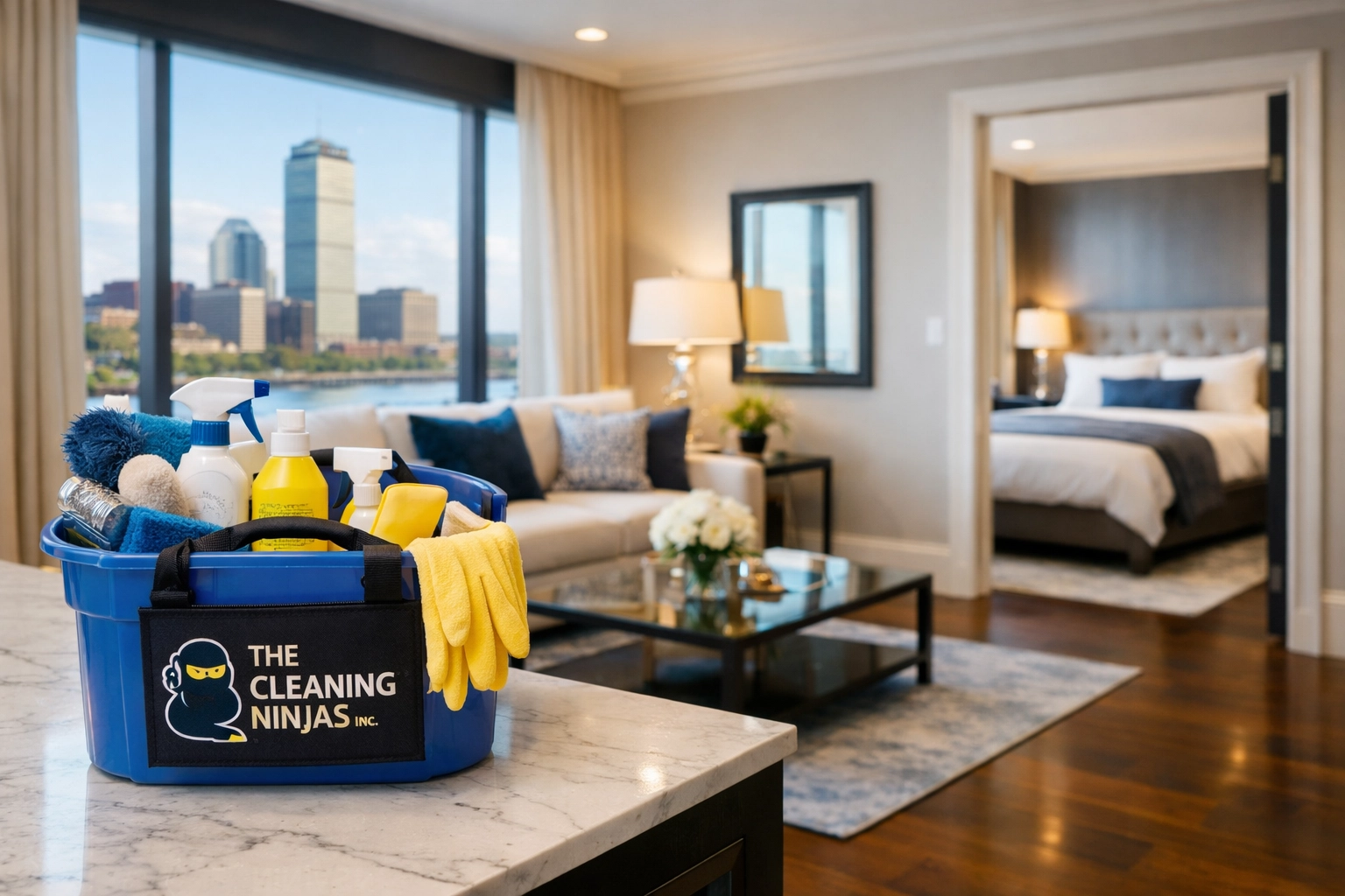Professional cleaner dusting a luxury marble mantel in a Back Bay suite for Apartment Cleaning Boston. Professional cleaner dusting a high-end apartment in Boston's Back Bay. Alt: High-end Apartment Cleaning Boston techniques for luxury suites.