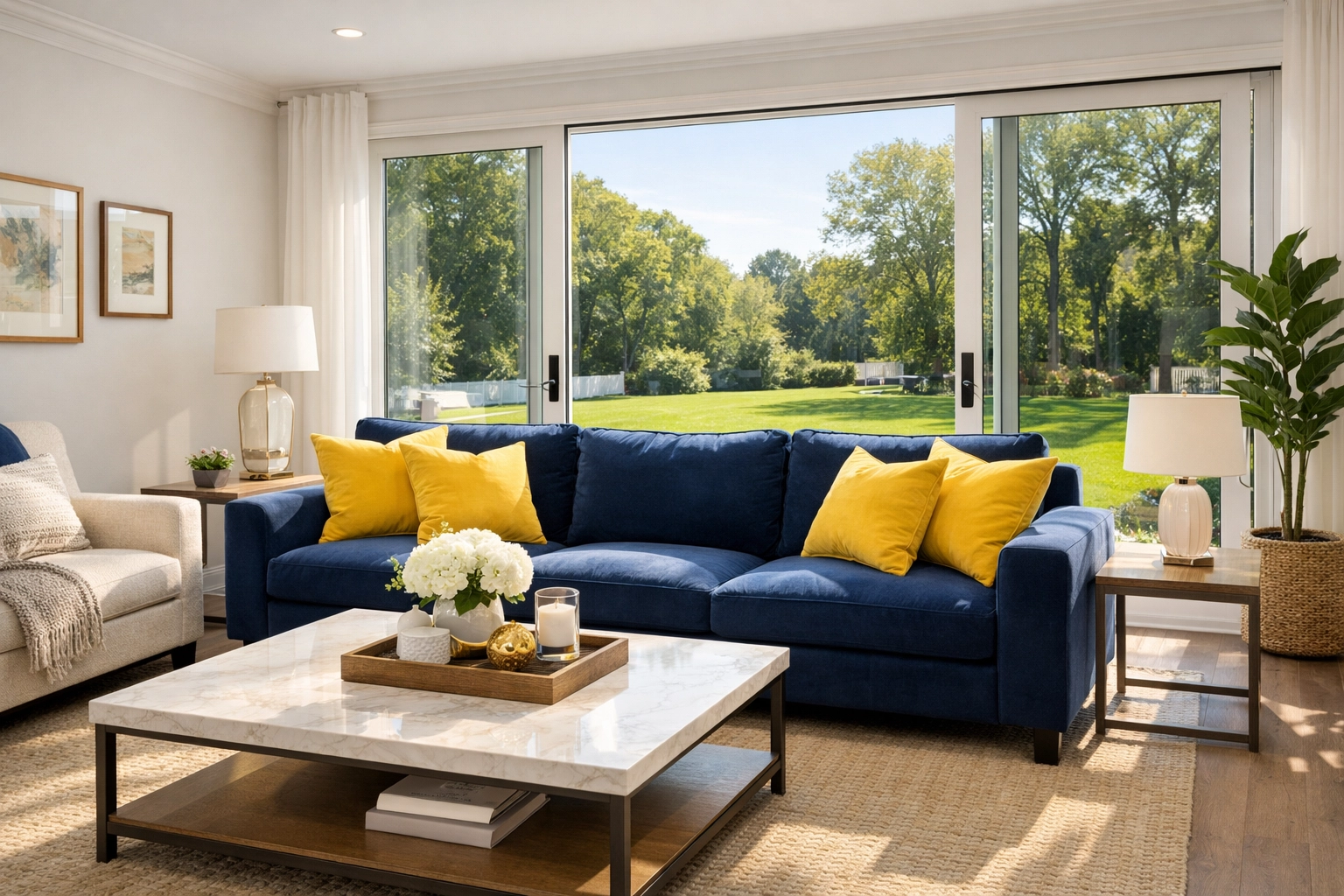 Clean Foxborough living room showcasing the results of professional house cleaning.