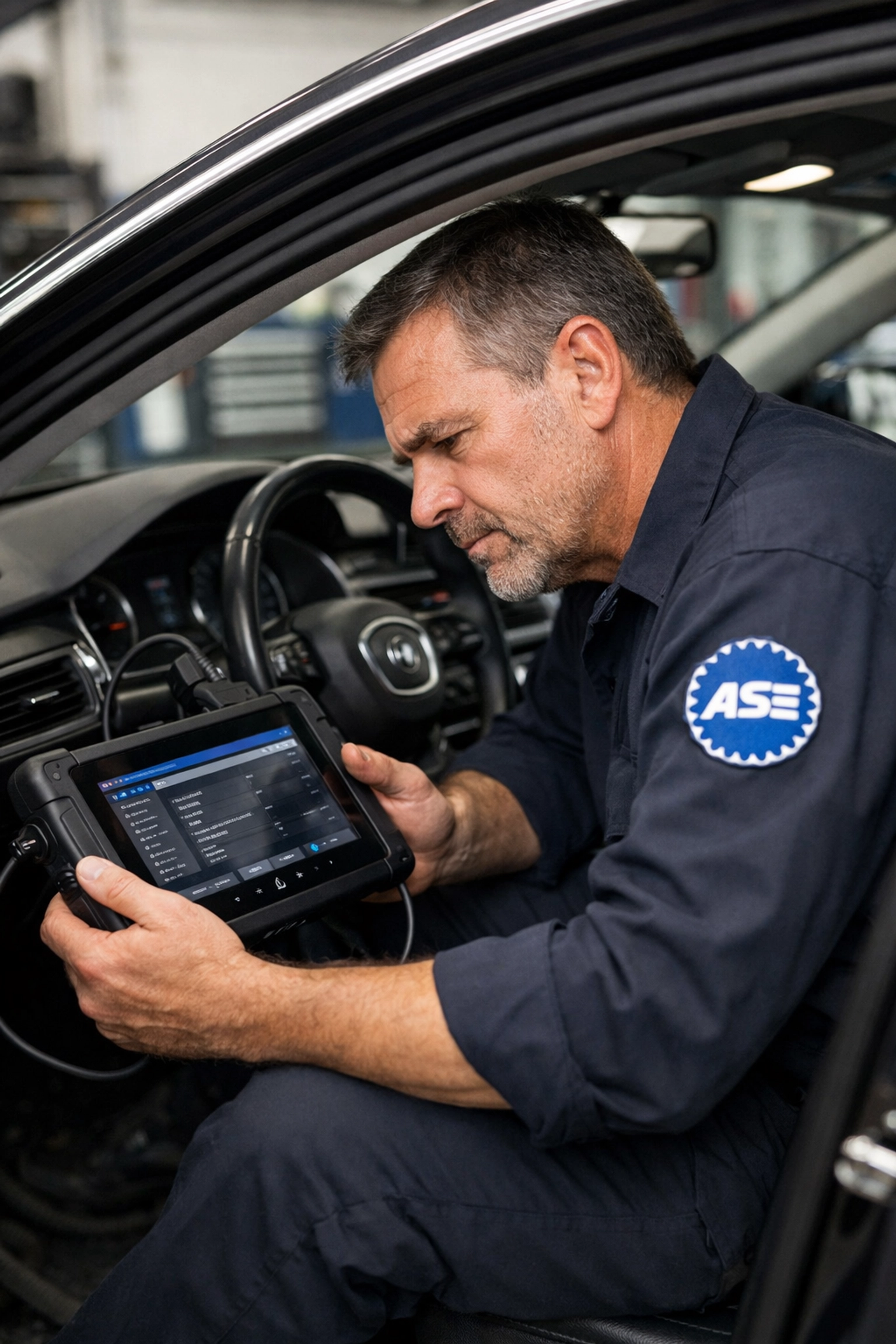 Expert European auto repair in Aventura FL using advanced computer diagnostics on a sedan.
