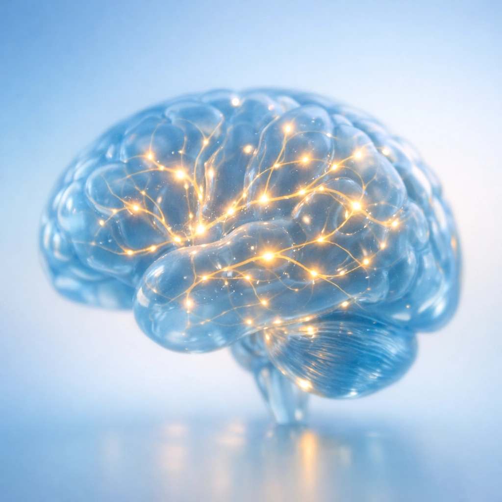 Brain model showing neural pathways being rewired during trauma recovery and nervous system healing