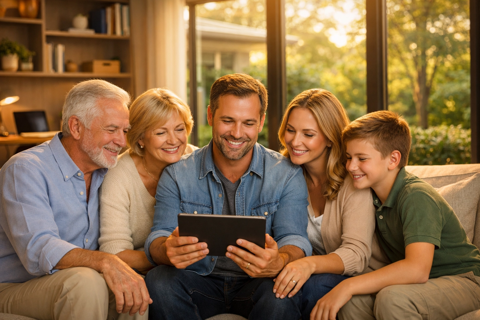 A family reviewing estate planning and tax exemption details in a modern home office.