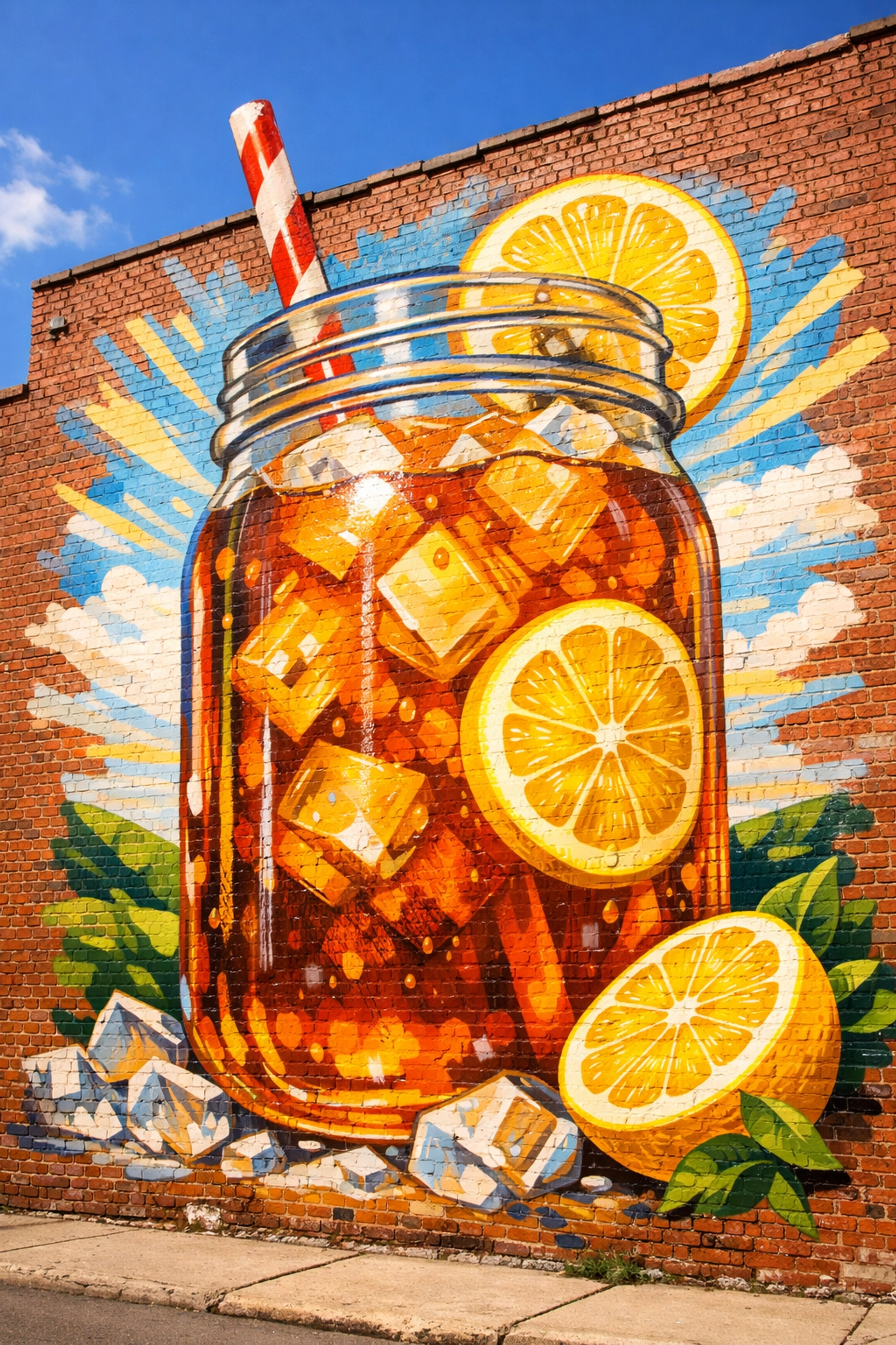 Sweet tea mason jar mural on brick wall in downtown Summerville SC