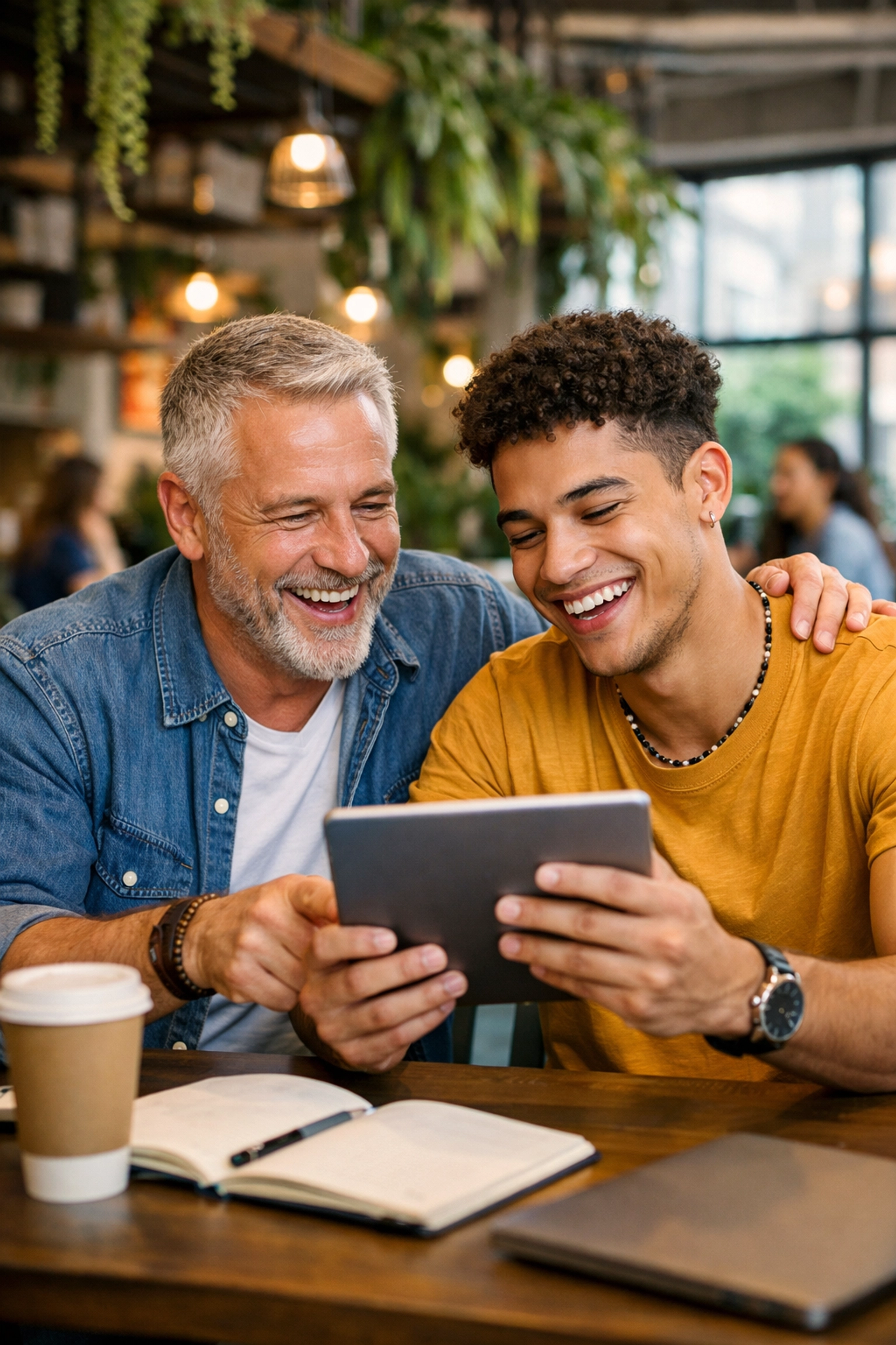 Gay professionals mentoring each other in a modern office to foster queer leadership and community.