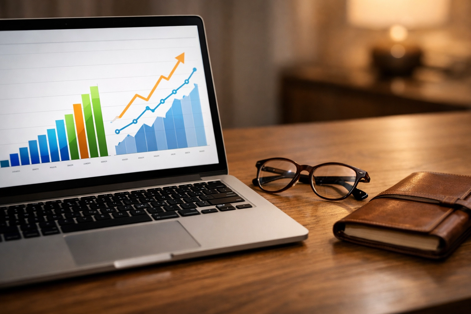 A modern financial dashboard on a laptop showing automated bookkeeping for small businesses in real-time.
