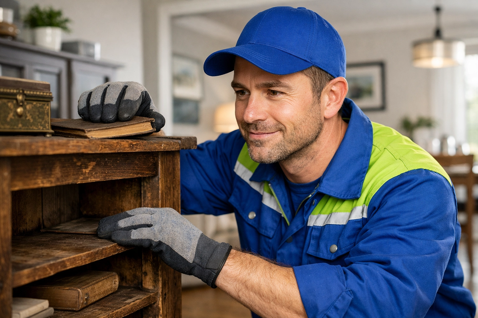 Professional junk removal expert searching for hidden valuables during an estate cleanout in Barrie.
