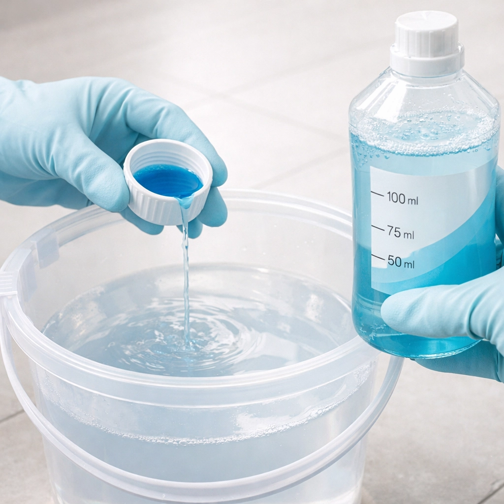 Properly measuring cleaning solution to avoid overuse during apartment turnover