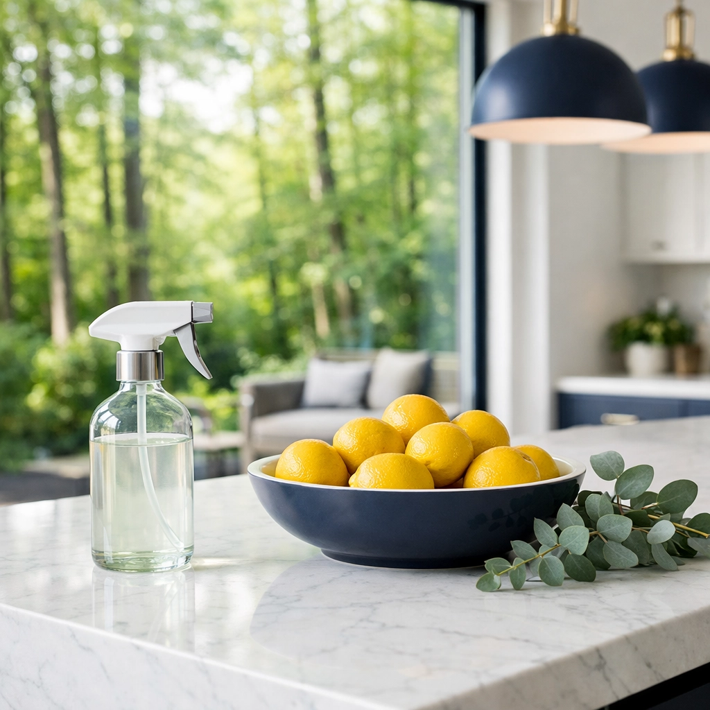 Eco-friendly cleaning service in Sherborn using non-toxic products in a luxury kitchen.