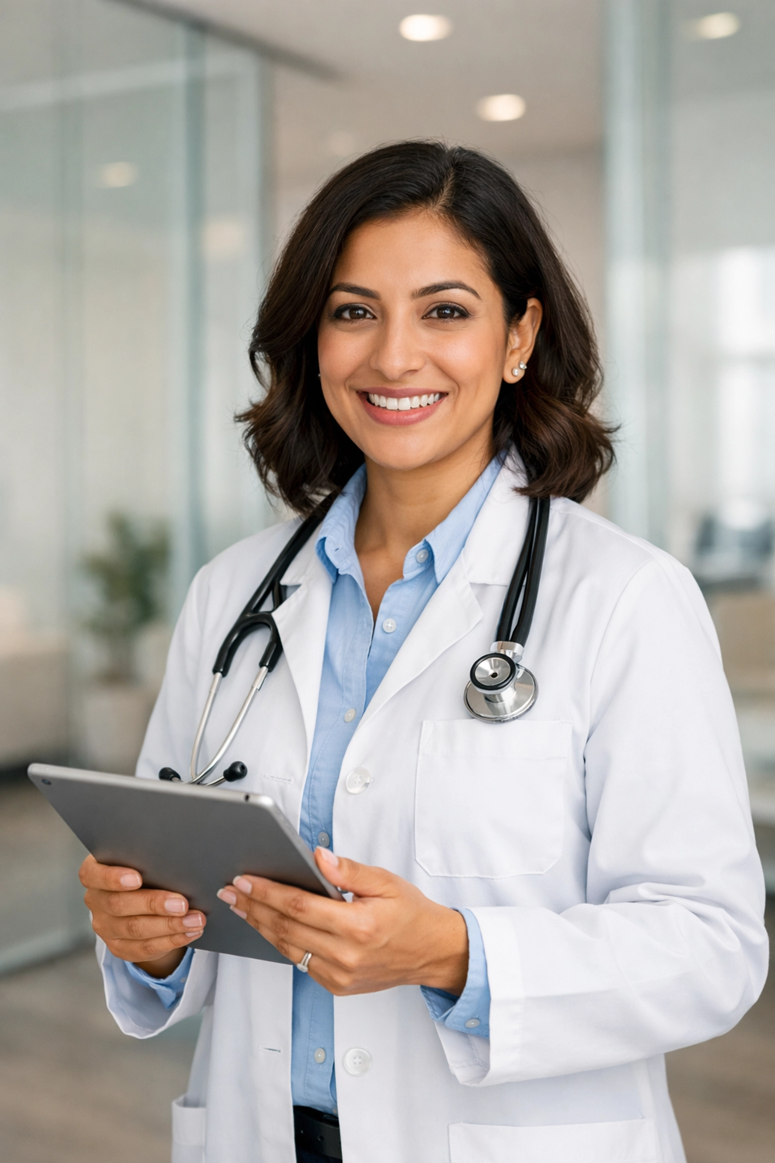 A friendly, board-certified doctor conducting a medical assessment for weight loss program eligibility.