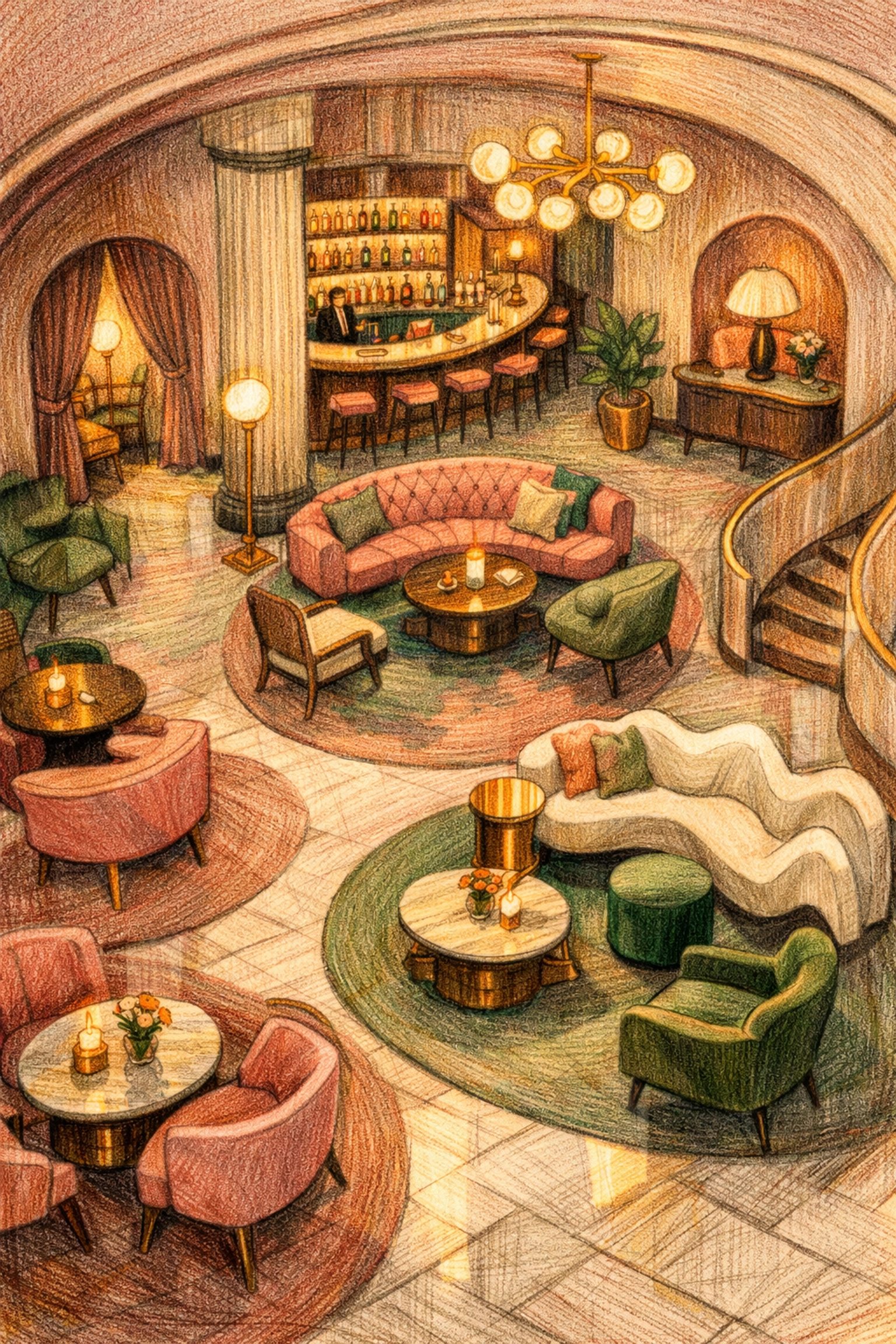 Sophisticated boutique hotel lobby with vintage furniture representing luxury hospitality design trends.