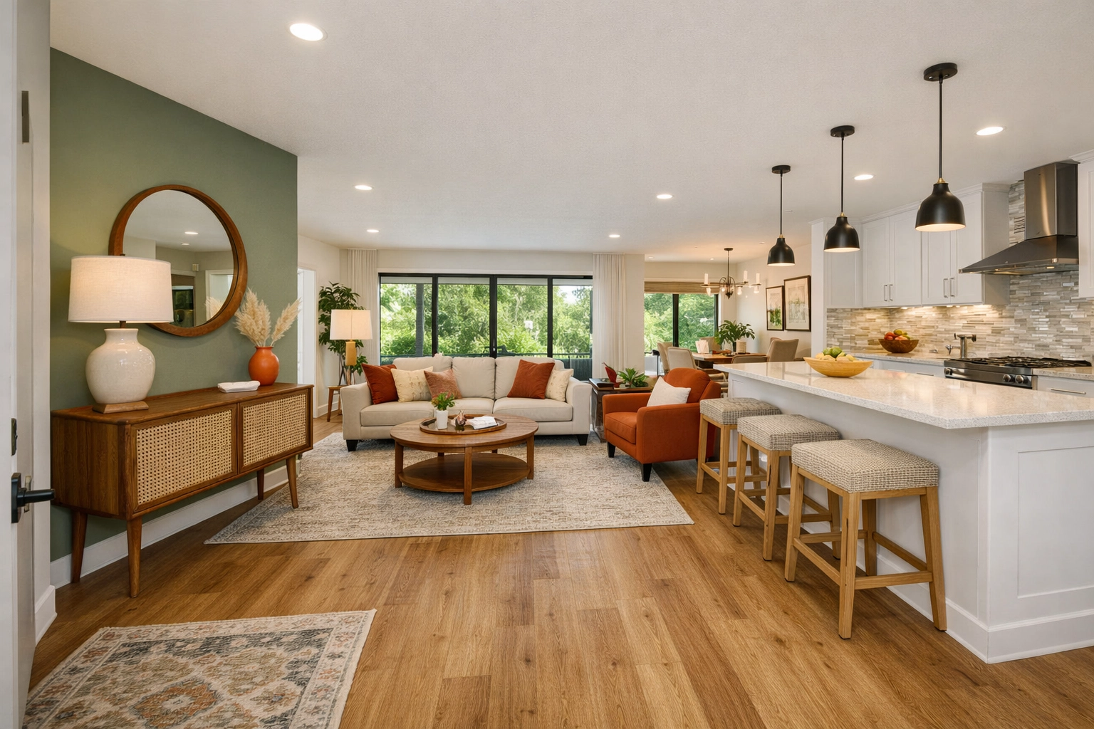 Complete interior design transformation in Central Florida home with flooring, painting, and tile