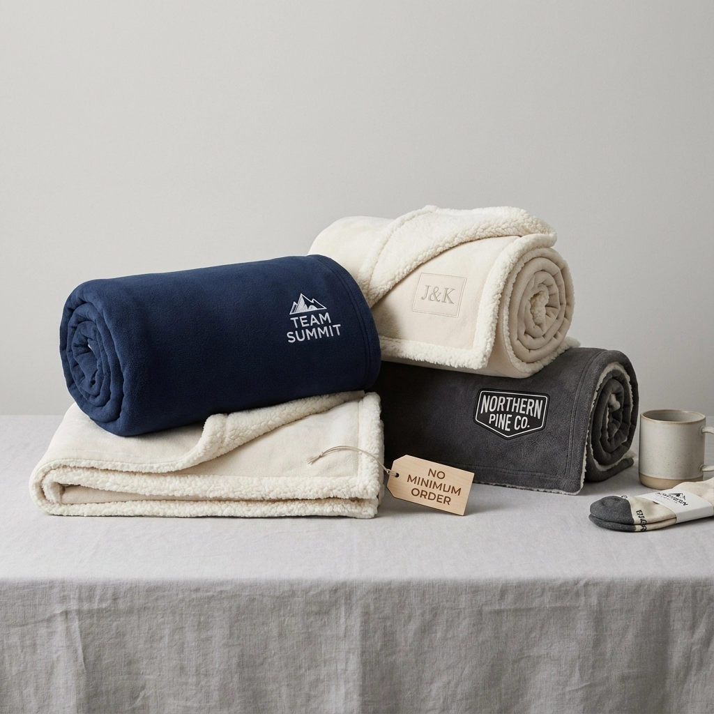 Custom Sherpa Blankets No Minimum Order: The Coziest Swag for Teams, Gifts &amp; Brands