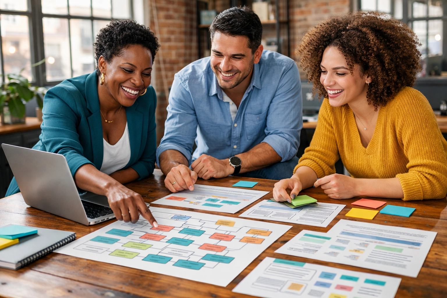 Business team collaborating with structured processes and delegation frameworks