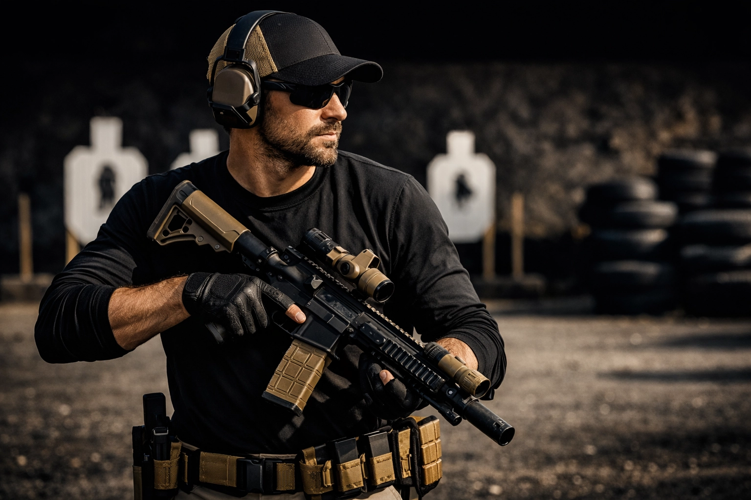 Shooter scanning the environment after a drill