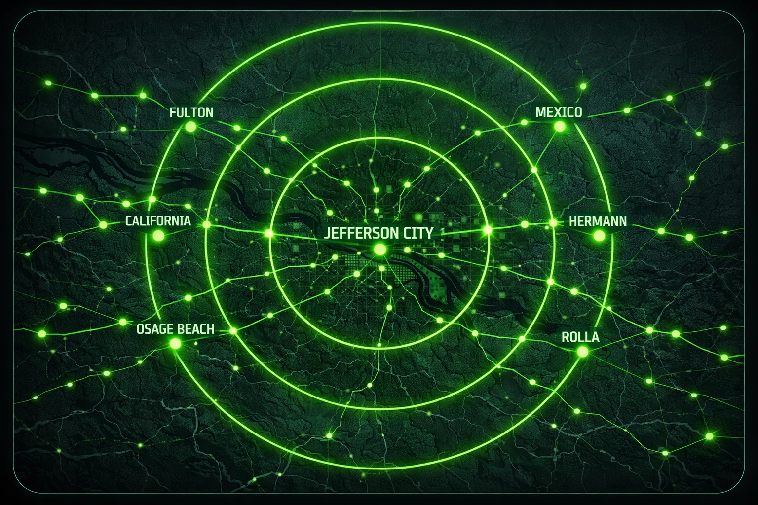 Map highlighting the 30-mile service radius for hauling and debris removal in Jefferson City, MO.