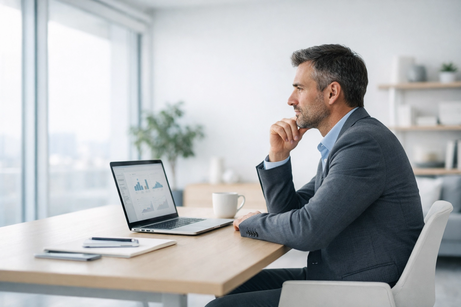 The Headset Snitch: How AI Sentiment Monitoring Impacts Workers 3 A focused professional at a desk navigating the impacts of AI workplace monitoring and metrics.