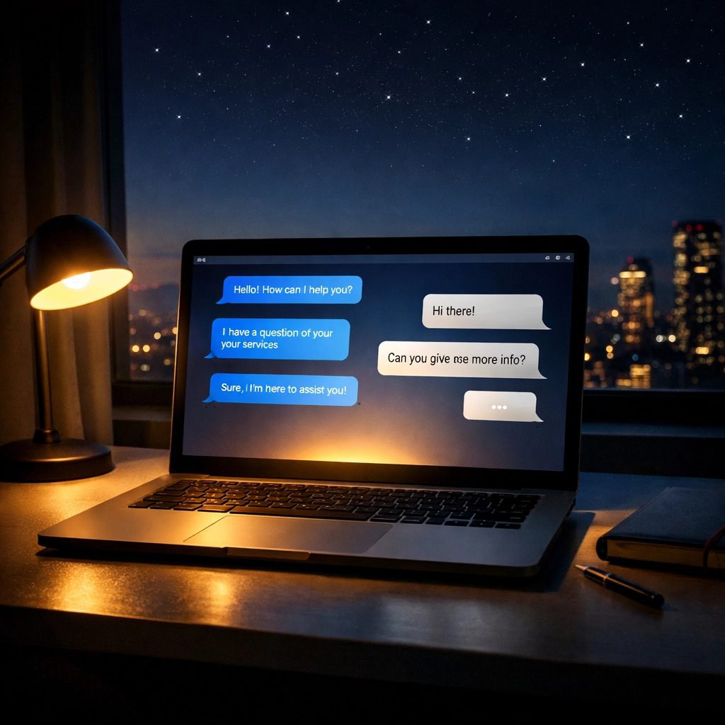 AI chatbot interface on laptop providing 24/7 customer engagement and lead capture