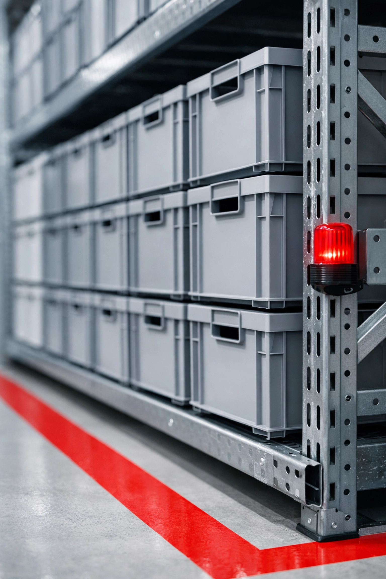 Organized business inventory and crates stored in a professional Hertford climate-controlled warehouse.