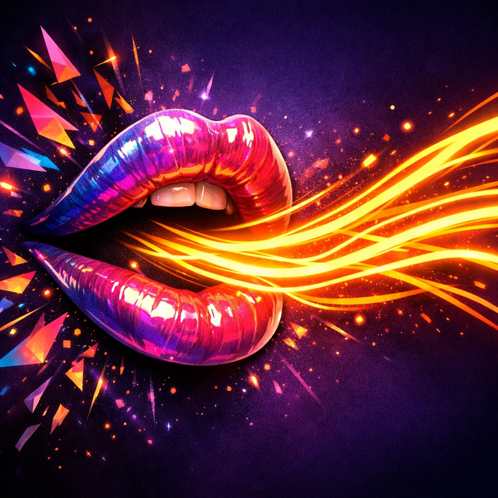 Vibrant neon lips speaking out, illustrating the power of communication and asking your doctor about sex.