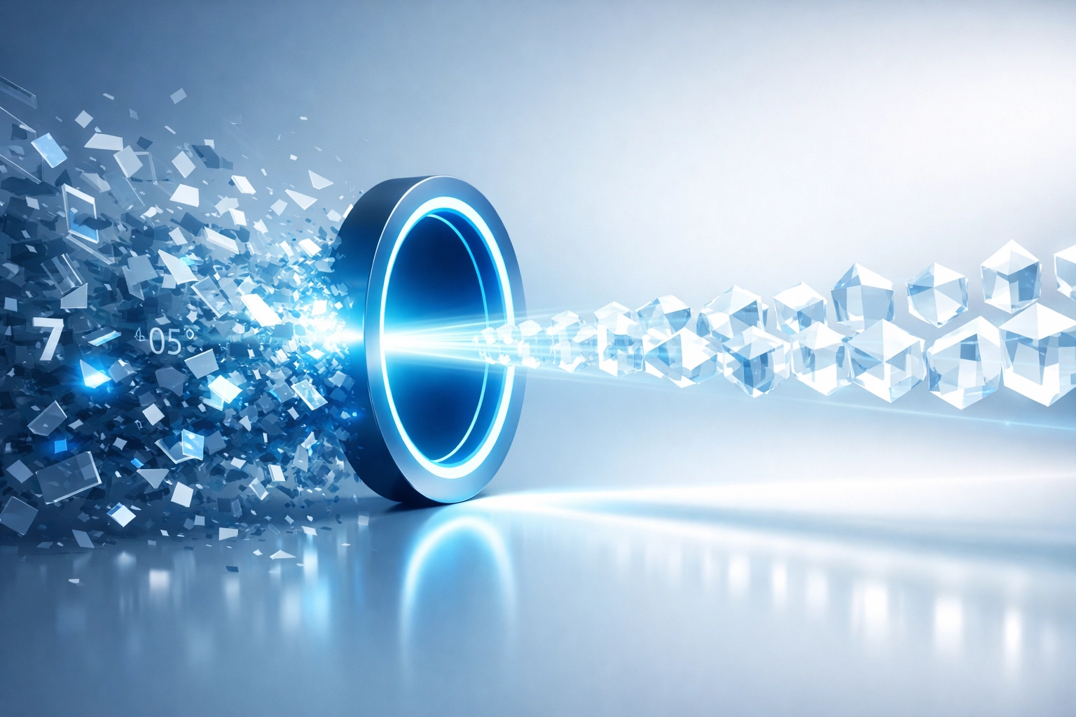 Abstract digital flow representing chaotic manual tasks becoming streamlined automated data.