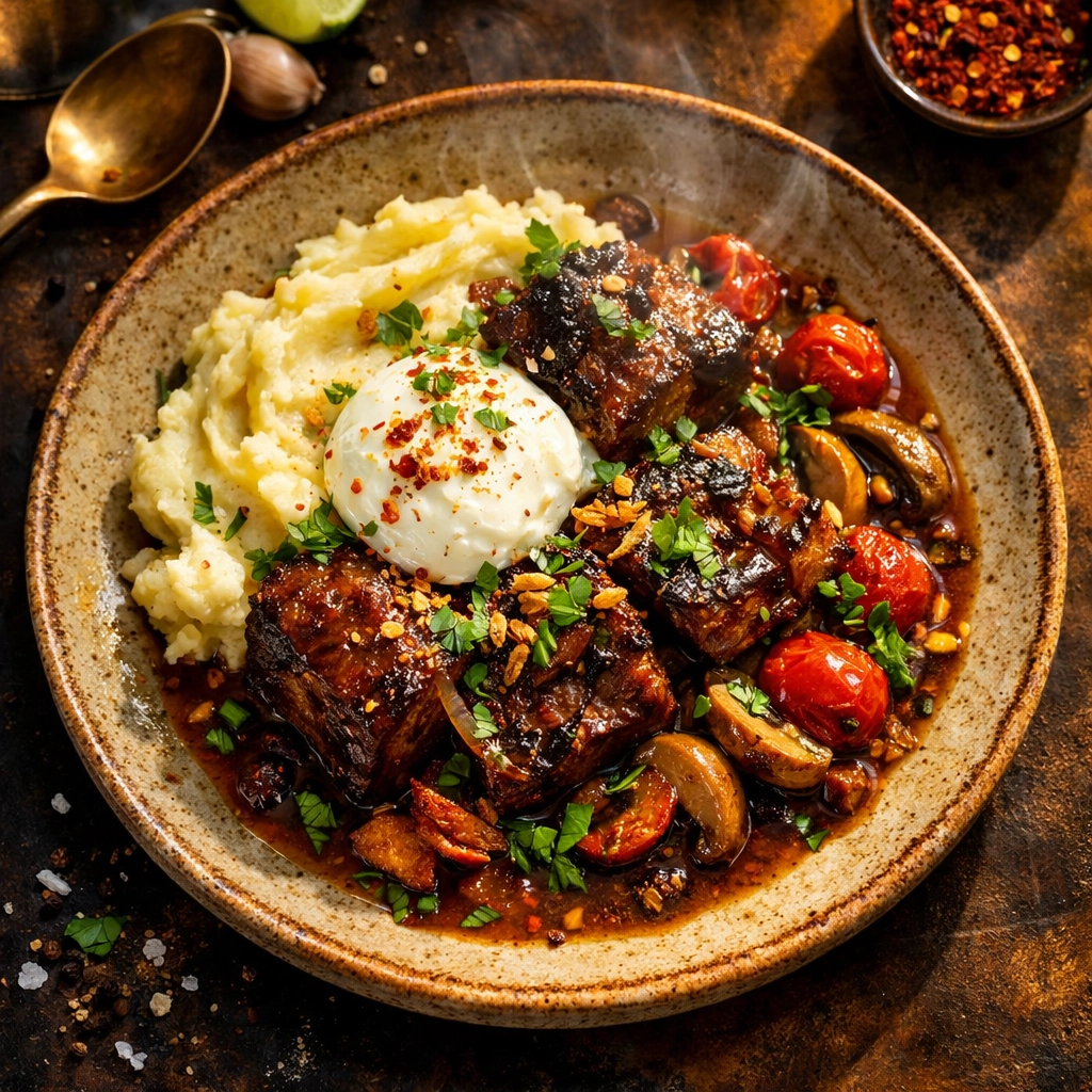 Artfully plated global comfort cuisine dish at Ama restaurant inside The Atlas Hotel Boston