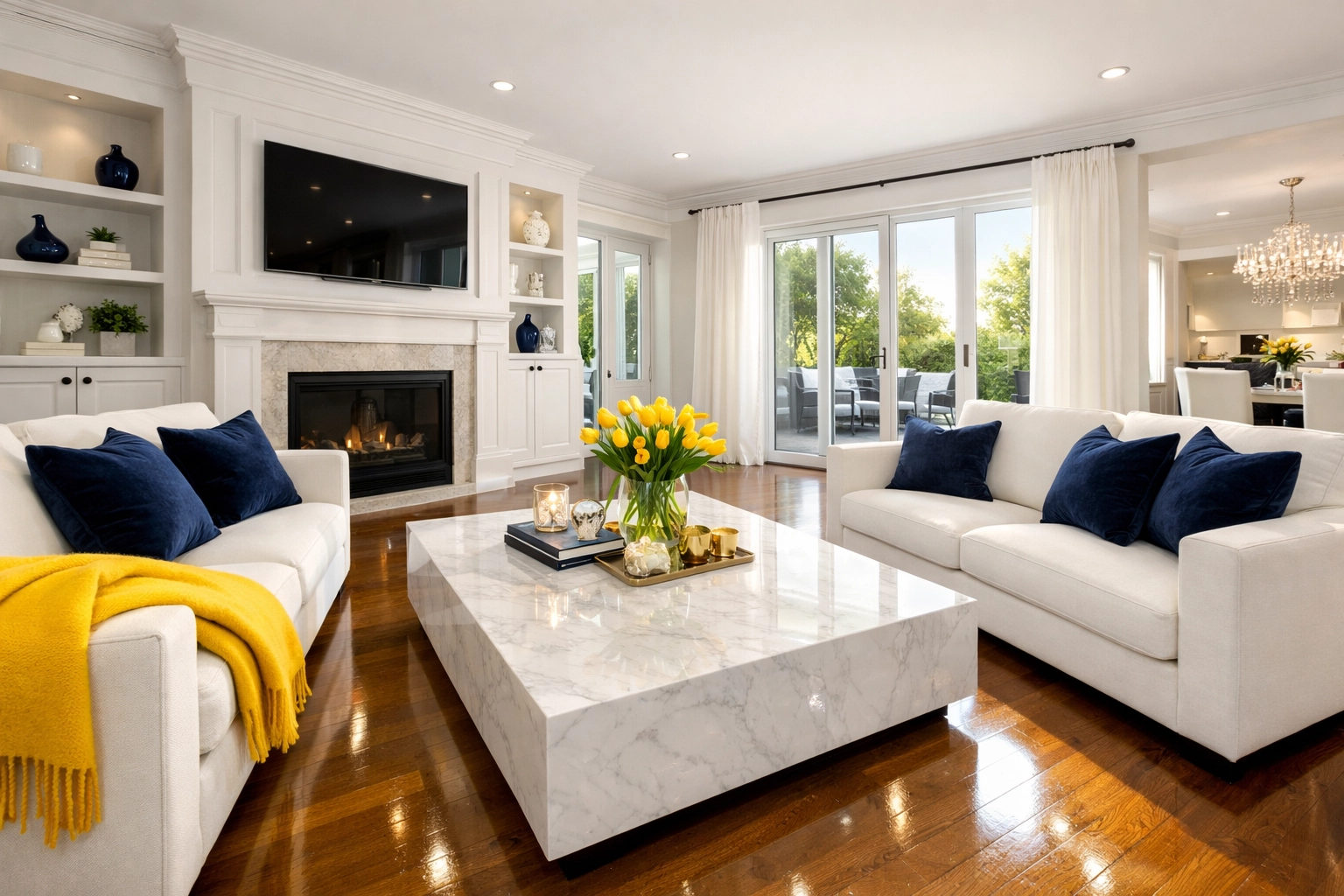 Immaculate living room in a Shrewsbury home following a professional house cleaning service.
