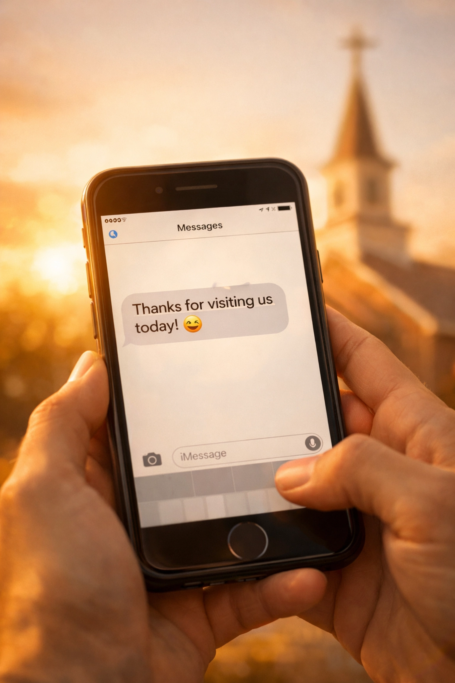 Church chatbot sending automated thank you text message to visitor within 24 hours of their first visit